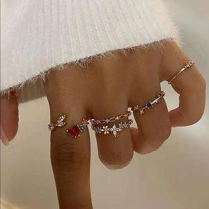 5pcs Heart & Flower Decor Ring